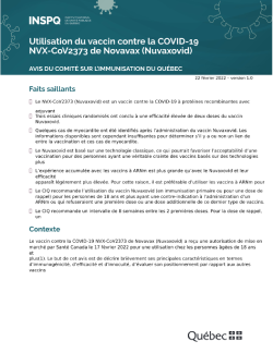 Utilisation du vaccin contre la COVID-19 NVX-CoV2373 de Novavax (Nuvaxovid)